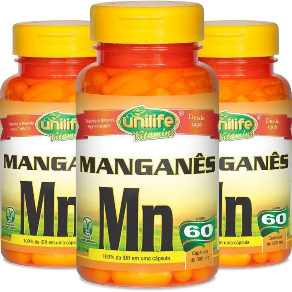 KIT 3 MANGANêS QUELATO MN UNILIFE 60 CáPSULAS