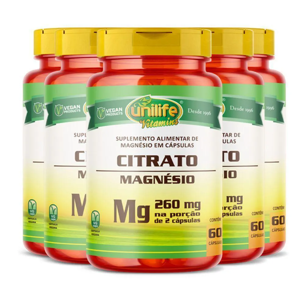 KIT 5 MAGNéSIO CITRATO UNILIFE 60 CáPSULAS