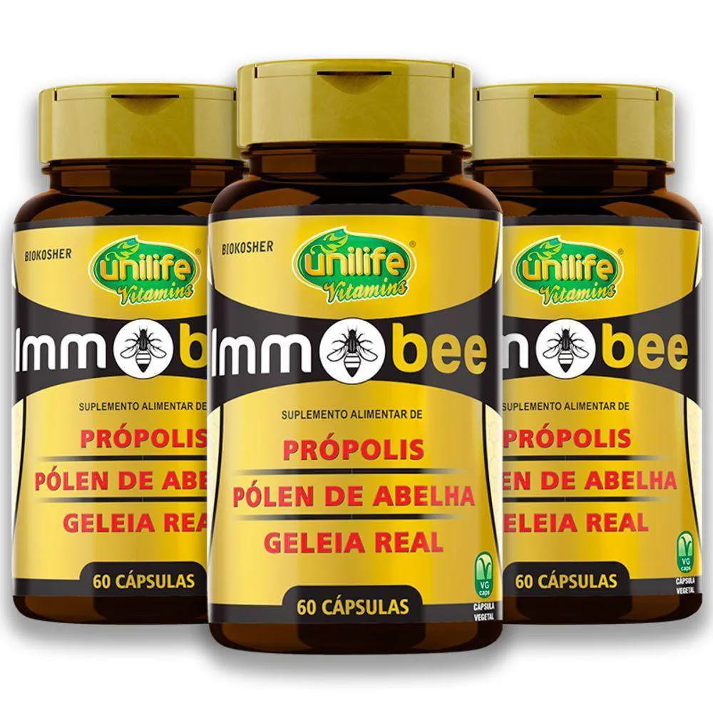 KIT 3 IMMOBEE PRóPOLIS, PóLEN DE ABELHA E GELEIA REAL UNILIFE 60 CAPSULAS