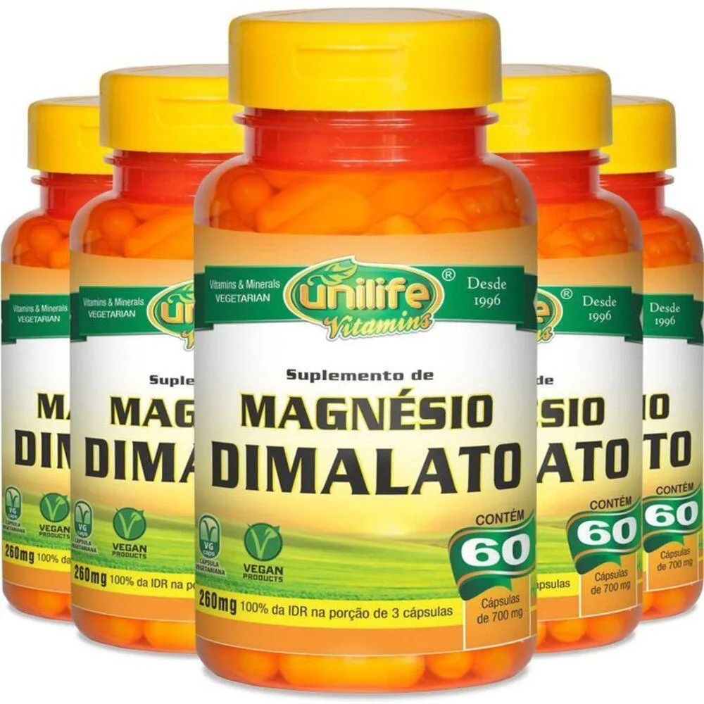 KIT 5 MAGNéSIO DIMALATO 60CáPS UNILIFE
