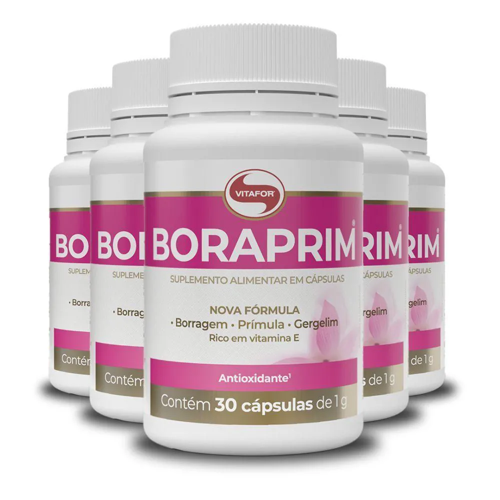 KIT 5 ÓLEO DE BORRAGEM E PRíMULA 1G BORAPRIM VITAFOR 30CáPS