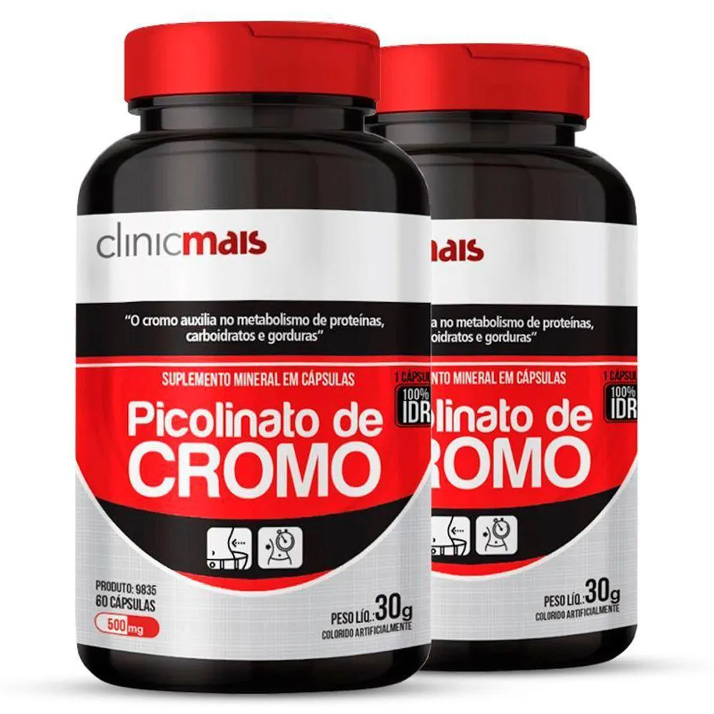 KIT 2 PICOLINATO DE CROMO 500MG CHá MAIS 60CáPS