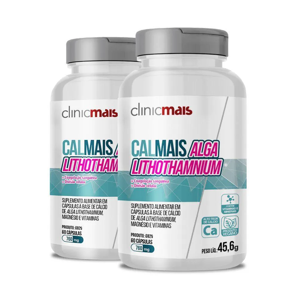 KIT 2 CALMAIS ALGA LITHOTHAMNIUM CLINIC MAIS 760MG 60 CáPSULAS