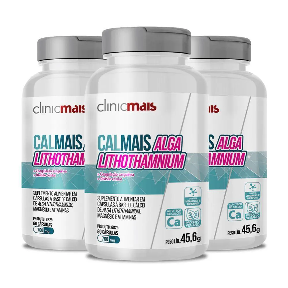 KIT 3 CALMAIS ALGA LITHOTHAMNIUM CLINIC MAIS 760MG 60 CáPSULAS