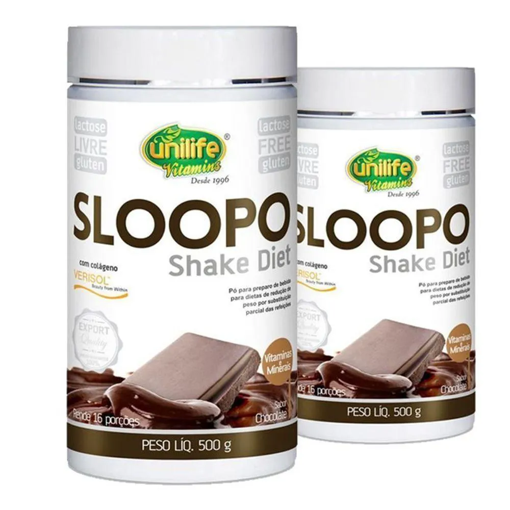 KIT 2 SLOOPO SHAKE DIET COM COLAGENO 400G SABOR CHOCOLATE UNILIFE