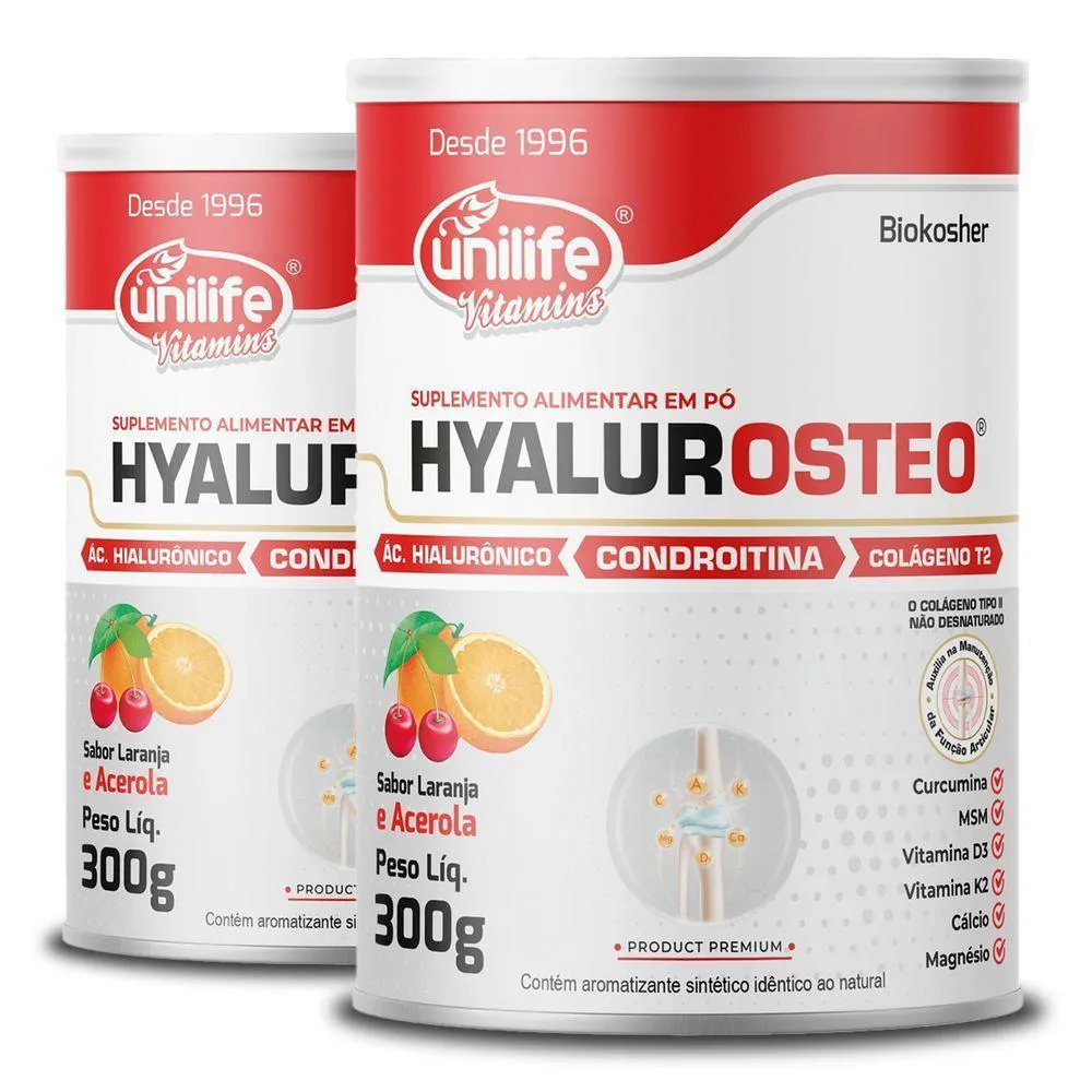 KIT 2 HYALUROSTEO CONDROITINA UNILIFE LARANJA COM ACEROLA 300G