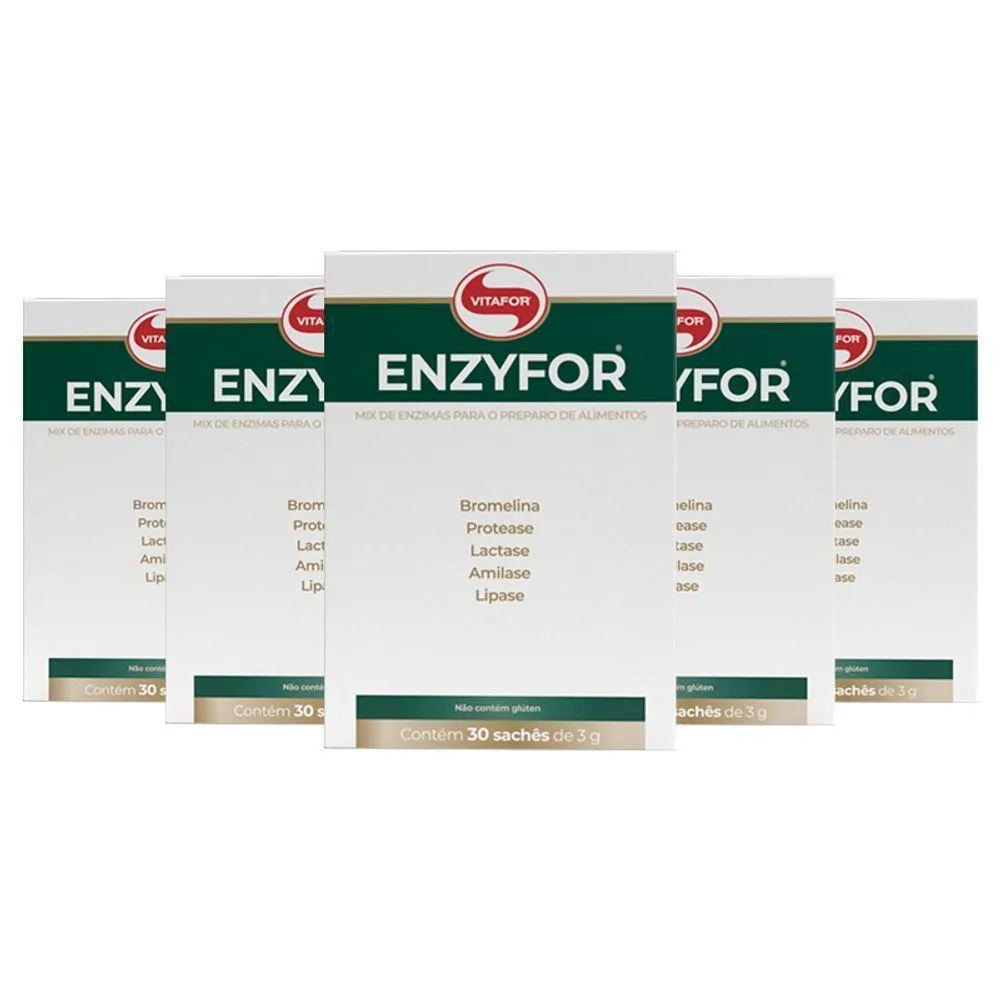 KIT 5 ENZYFOR ENZIMAS DIGESTIVAS VITAFOR 30 SACHêS
