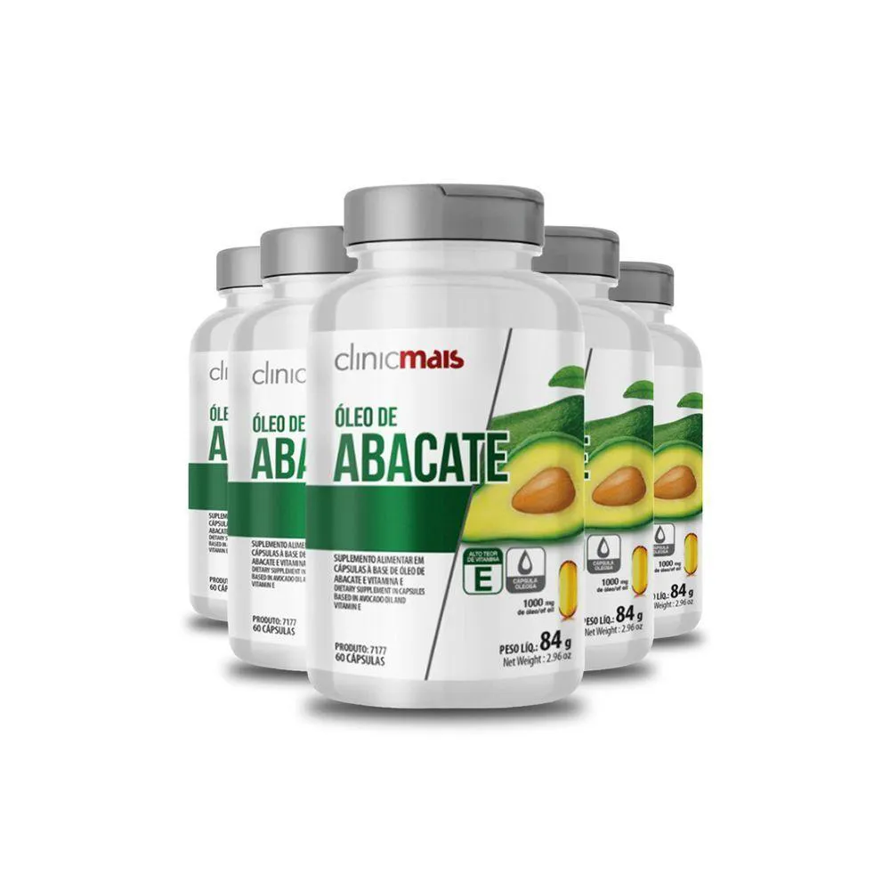 KIT 5 óLEO DE ABACATE CLINIC MAIS 60 CáPSULAS 1000MG 84G