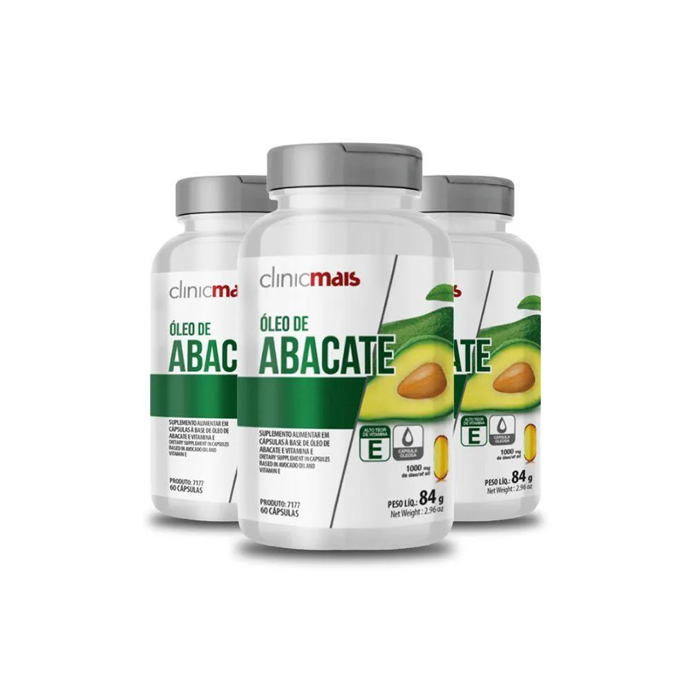 KIT 3 óLEO DE ABACATE CLINIC MAIS 60 CáPSULAS 1000MG 84G
