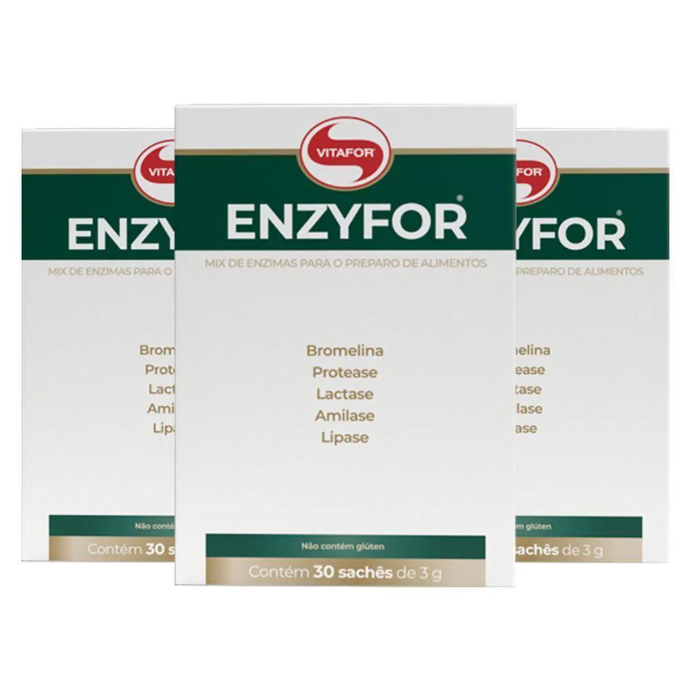 KIT 3 ENZYFOR ENZIMAS DIGESTIVAS VITAFOR 30 SACHêS