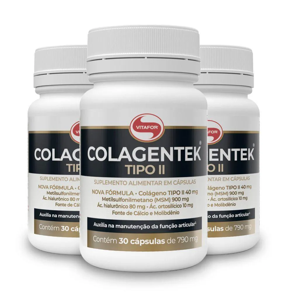 KIT 3 COLáGENO TIPO 2 COLAGENTEK VITAFOR 30 CáPSULAS