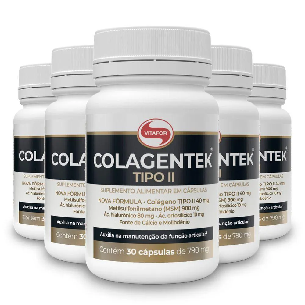 KIT 5 COLáGENO TIPO 2 COLAGENTEK VITAFOR 30 CáPSULAS