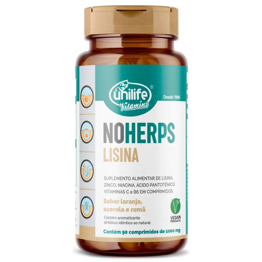 NOHERPS LISINA 1000MG UNILIFE 90 COMPRIMIDOS LARANJA E ACEROLA