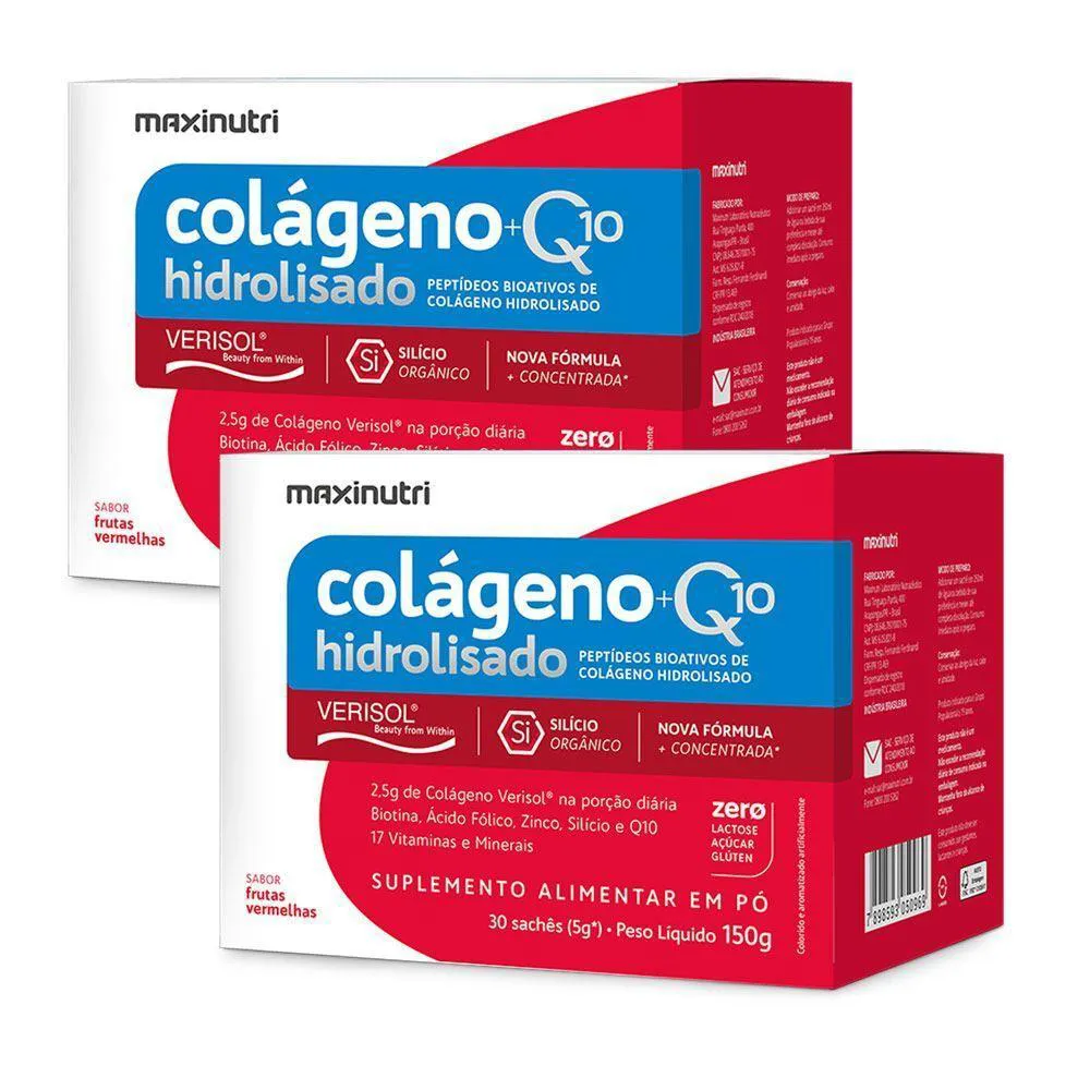 KIT 2 COLáGENOS VERISOL SACHê Q10 MAXINUTRI FRUTAS VERMELHAS