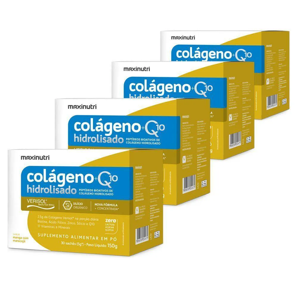 KIT 4 COLáGENO VERISOL SACHê + Q10 MAXINUTRI MANGA MARACUJá