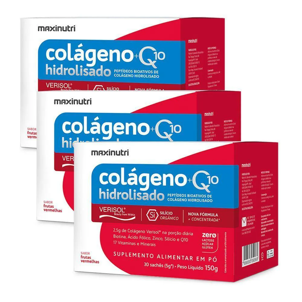 KIT 3 COLáGENOS VERISOL SACHê Q10 MAXINUTRI FRUTAS VERMELHAS
