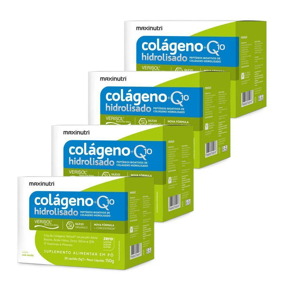 KIT 4 COLáGENOS VERISOL Q10 MAXINUTRI SACHêS SABOR UVA VERDE