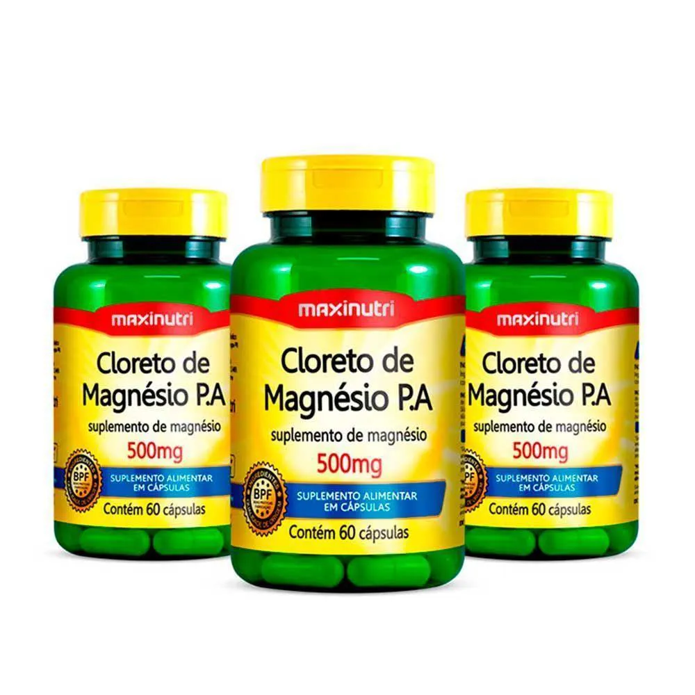 KIT 03 CLORETO DE MAGNéSIO P A MAXINUTRI 500MG 60 CáPSULAS