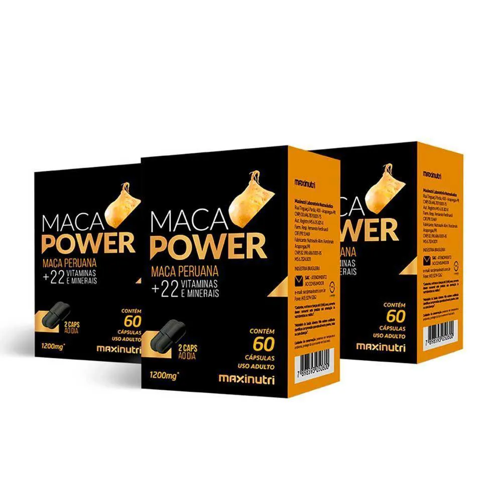 KIT 3 MACA POWER VITAMINAS MINERAIS 1200MG MAXINUTRI 60 CAPS