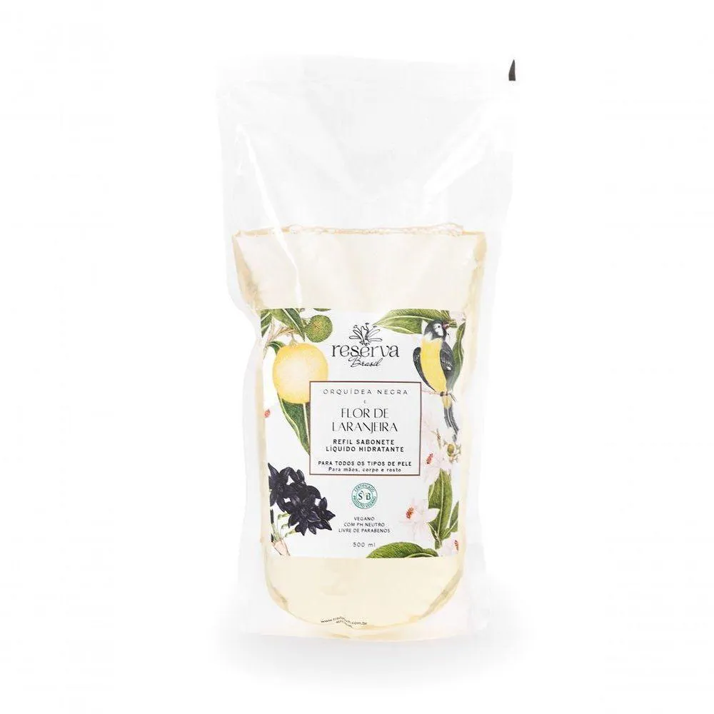 REFIL SABONETE LíQUIDO VEGANO HIDRATANTE ORQUíDEA NEGRA E FLOR DE LARANJEIRA 500ML