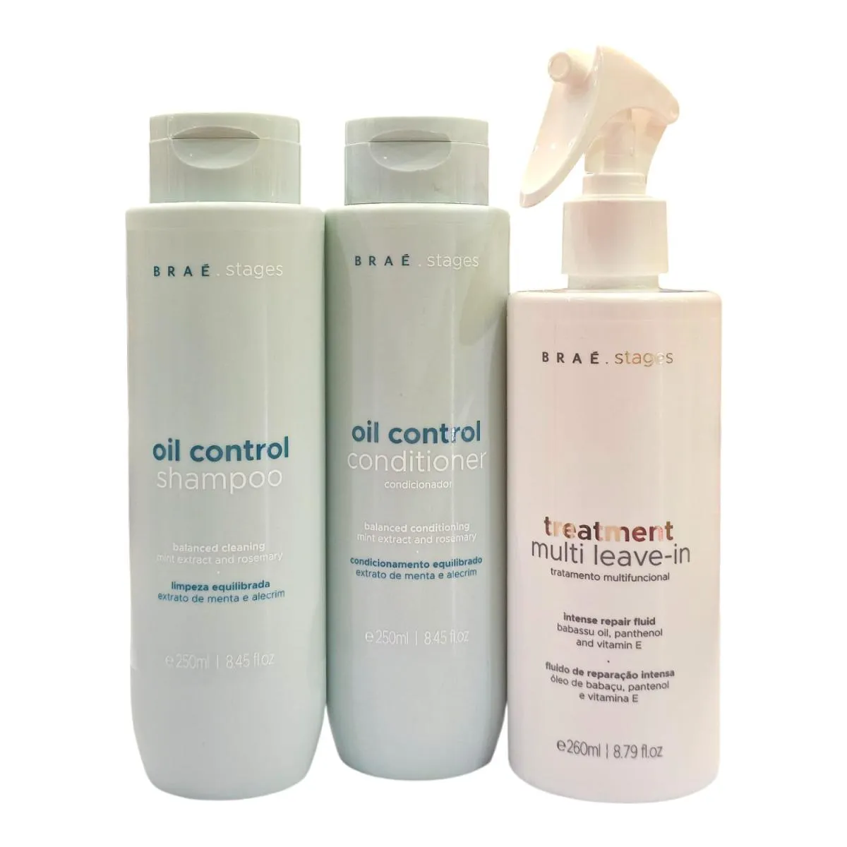 KIT BRAé STAGES OIL CONTROL SHAMPOO 250ML + CONDICIONADOR 250ML + TREATMENT LEAVE-IN SPRAY 260ML