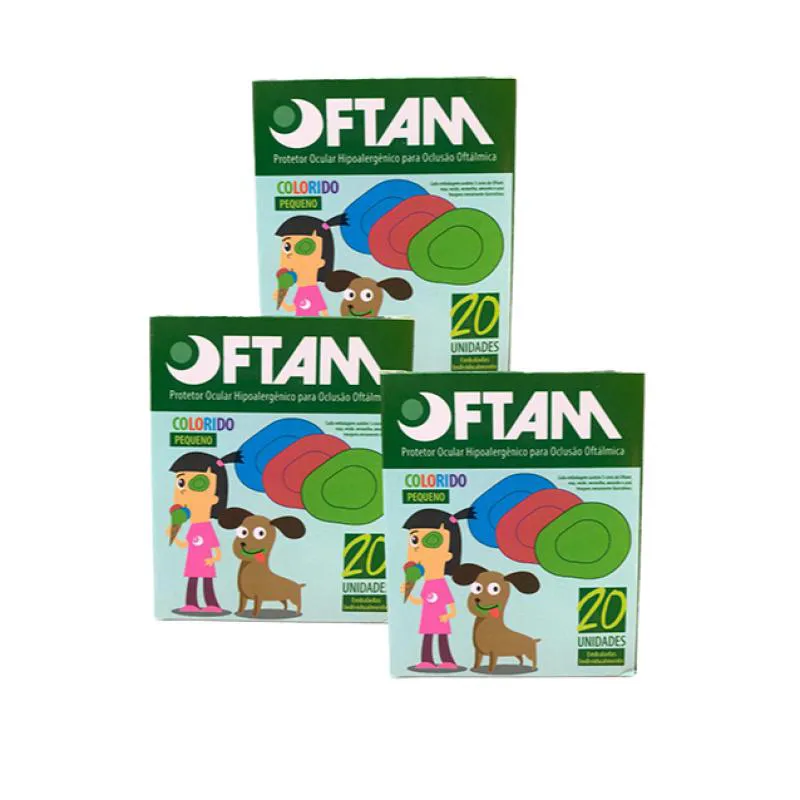 KIT 3 PROTETOR OCULAR OFTAM COLORIDO DIVERTIDO PEQUENO 20UN