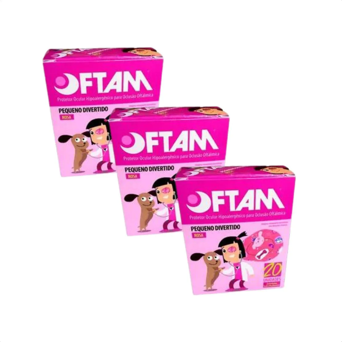 KIT 3 CAIXAS 20UN PROTETOR OCULAR OFTAM ROSA DIVERTIDO P