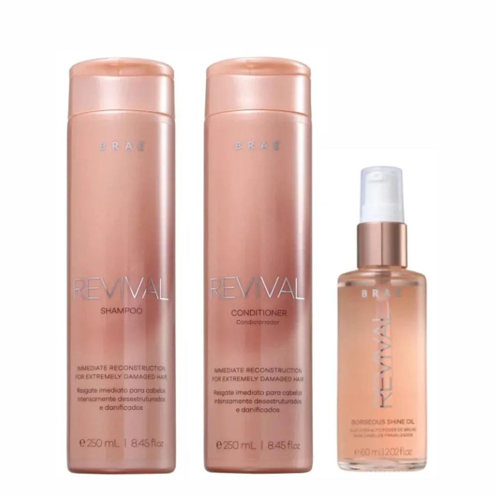 KIT BRAé REVIVAL - SHAMPOO 250ML + CONDICIONADOR 250ML + ÓLEO GORGEOUS 60ML