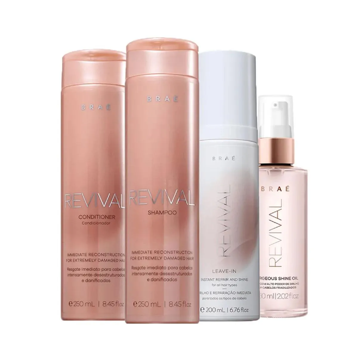 KIT BRAé REVIVAL - SHAMPOO 250ML + CONDICIONADOR 250ML + LEAVE-IN 200ML + ÓLEO GORGEOUS 60ML