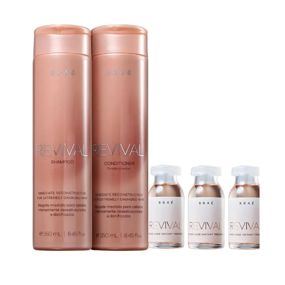 KIT BRAé REVIVAL - SHAMPOO 250ML + CONDICIONADOR 250ML + AMPOLA REVIVAL 13ML (3UNIDADES)