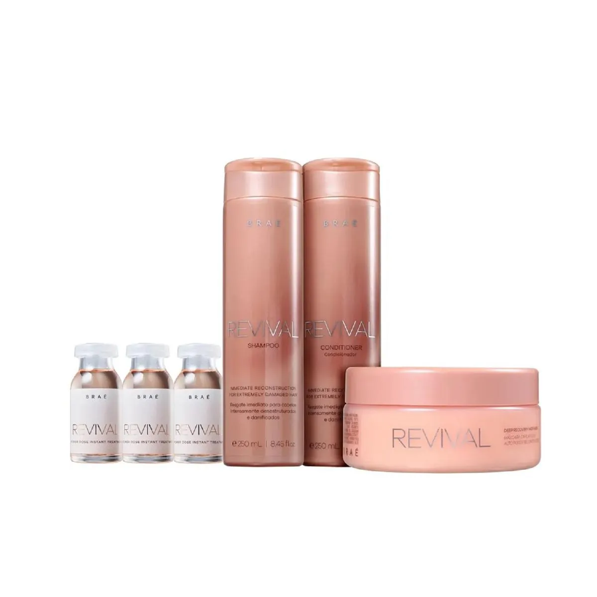 KIT BRAé REVIVAL - SHAMPOO 250ML + CONDICIONADOR 250ML + MáSCARA 200G + AMPOLA REVIVAL 13ML (3UNIDADES)