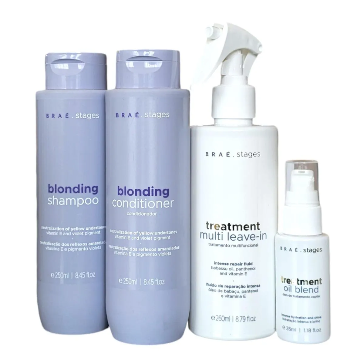 KIT BRAé STAGES BLONDING - SHAMPOO 250ML + CONDICIONADOR 250ML + LEAVE-IN SPRAY 260ML + ÓLEO BLEND 35ML