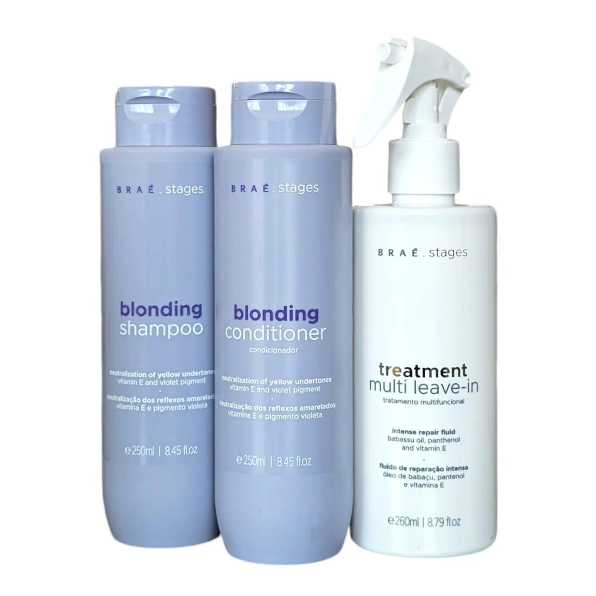 KIT BRAé STAGES BLONDING - SHAMPOO 250ML + CONDICIONADOR 250ML + TREATMENT LEAVE-IN SPRAY 260ML