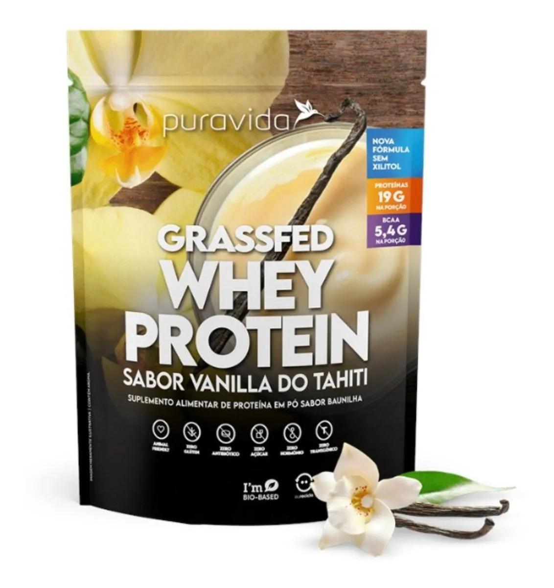 GRASSFED WHEY PROTEIN PURAVIDA, PROTEíNA CLEAN LABEL VANILLA DO TAHITI, 900G