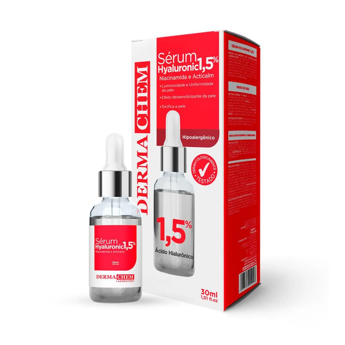 SéRUM FACIAL ÁCIDO HIALURôNICO MELHORA ACNE 30ML - DERMACHEM