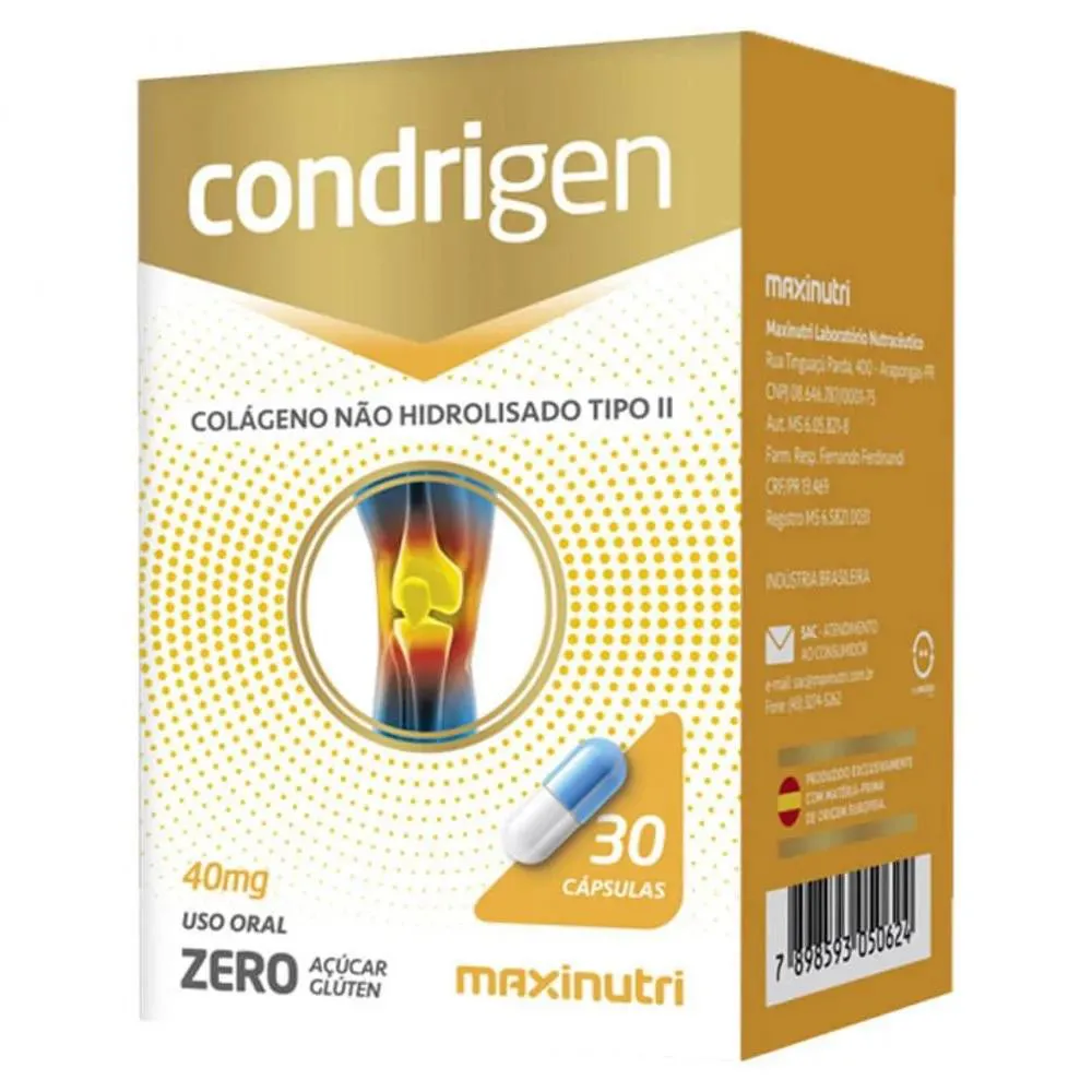 CONDRIGEN COLáGENO TIPO II ZERO AçUCAR 40MG C30 - MAXINUTRI