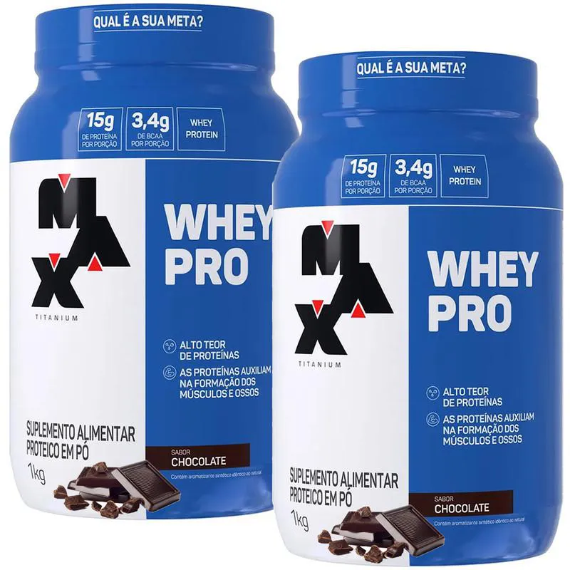 KIT 2X WHEY PRO 1KG MAX TITANIUM - SABOR CHOCOLATE
