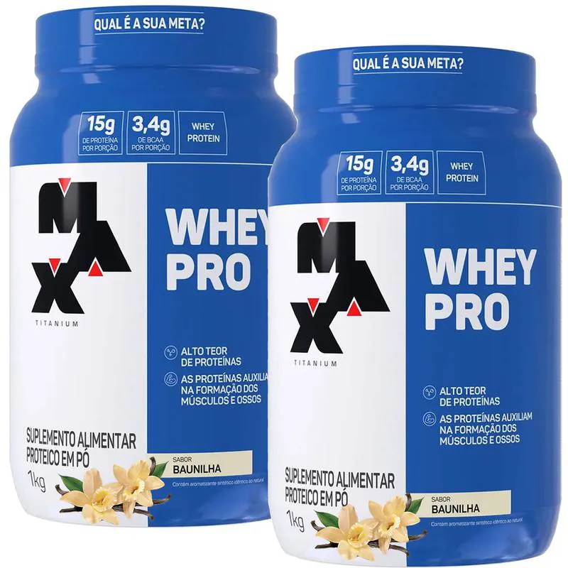 KIT 2X WHEY PRO 1KG MAX TITANIUM - SABOR BAUNILHA