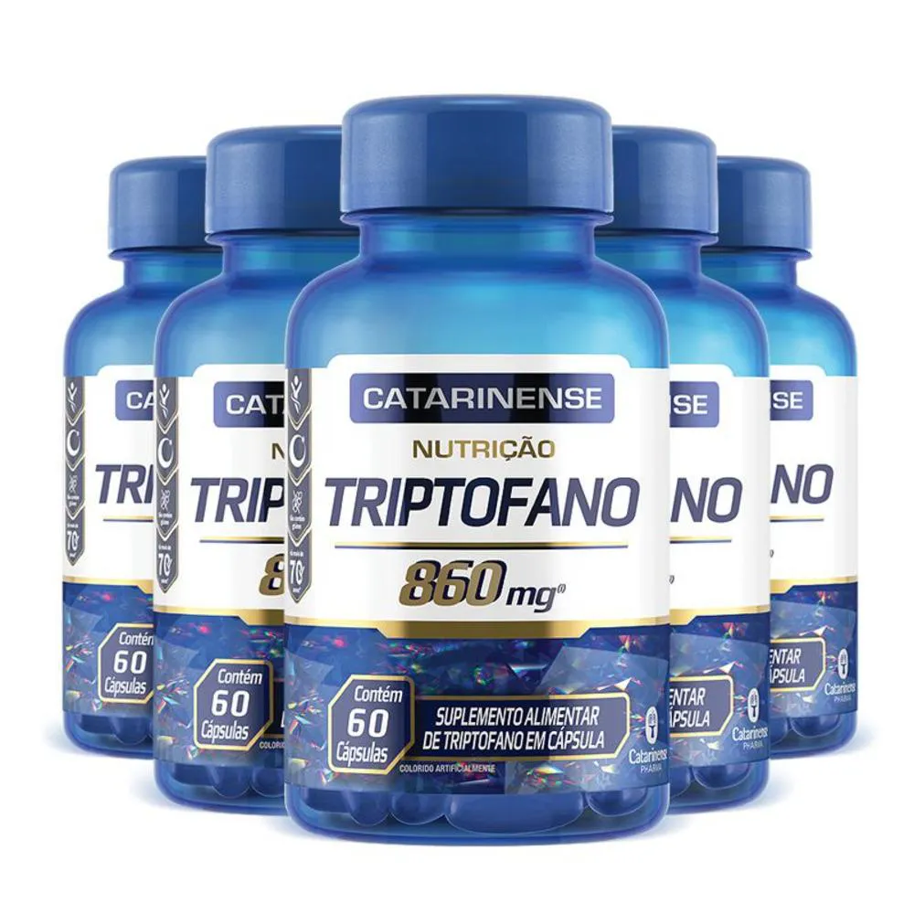 KIT 5 TRIPTOFANO 860MG CATARINENSE PHARMA 60 CáPSULAS