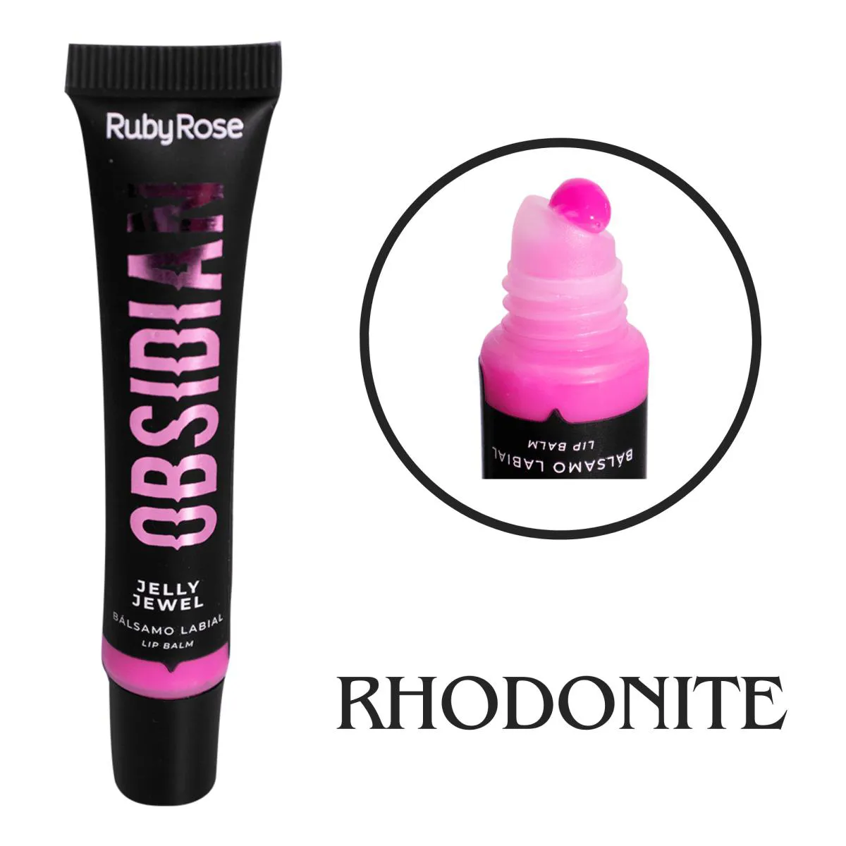 LIP BALM JELLY JEWEL BáLSAMO LABIAL GLOSS LINHA OBSIDIAN - RUBY ROSE Rhodonite