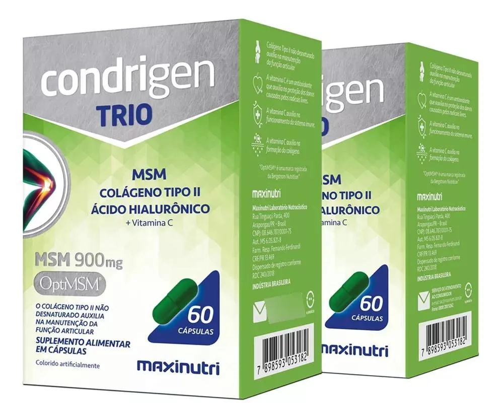 KIT 2 CONDRIGEN TRIO MSM COLáGENO TIPO 2 HA E VIT.C 60 CAPS
