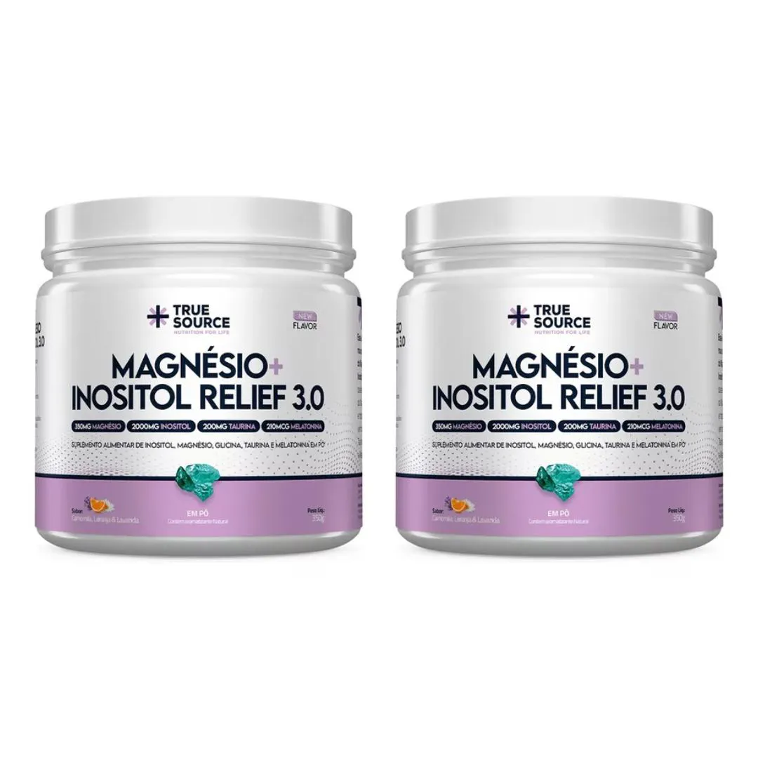 KIT 2 TRUE MAGNESIO + INOSITOL RELIEF 3.0  CAMOMILA E LAVANDA 350G - TRUE SOURCE SEM Sabor