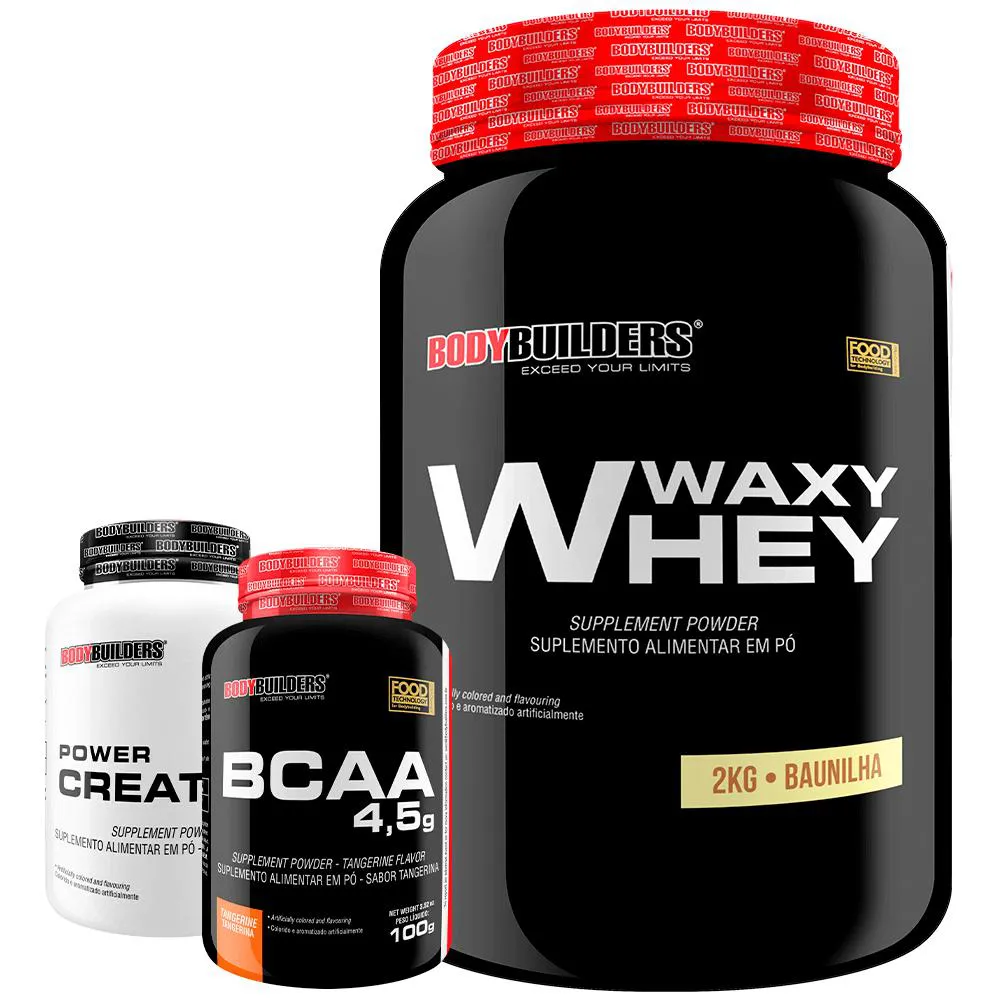 KIT WAXY WHEY 2KG + BCAA 4,5 100G + POWER CREATINA 100G – BODYBUILDERS  Baunilha