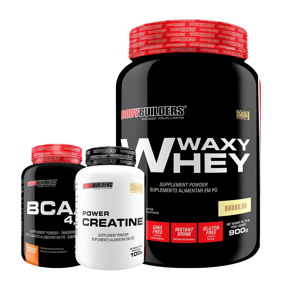 KIT WAXY WHEY 900G + BCAA 4,5 100G + POWER CREATINA 100G – BODYBUILDERS  Baunilha