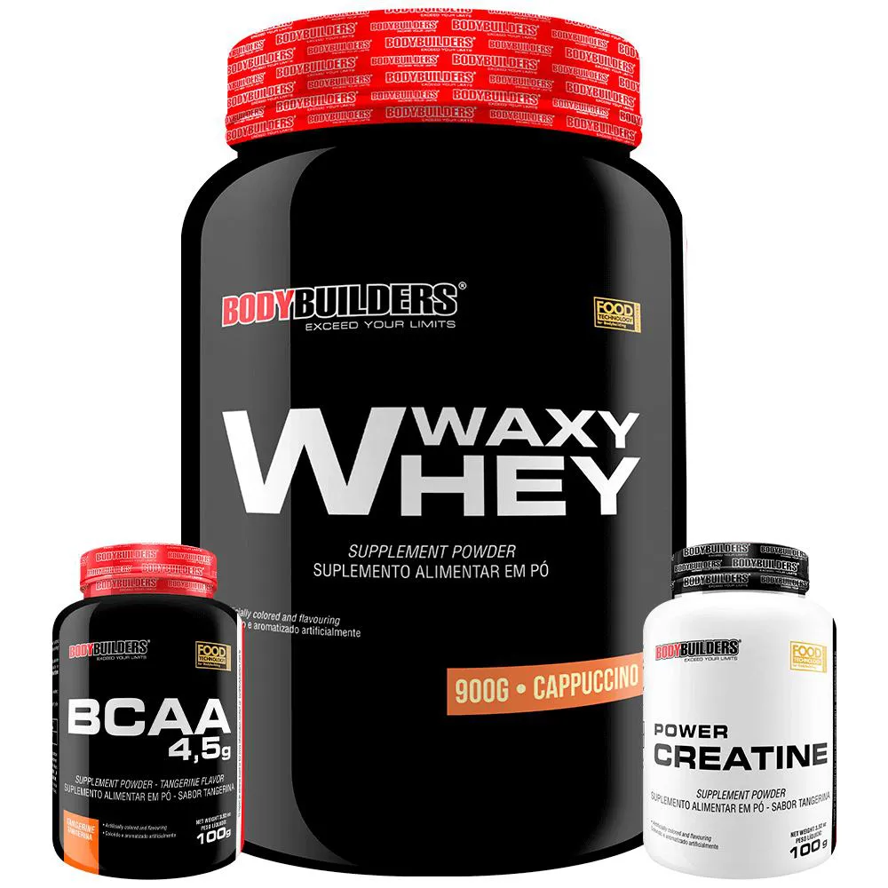 KIT WAXY WHEY 900G + BCAA 4,5 100G + POWER CREATINA 100G – BODYBUILDERS Cappuccino