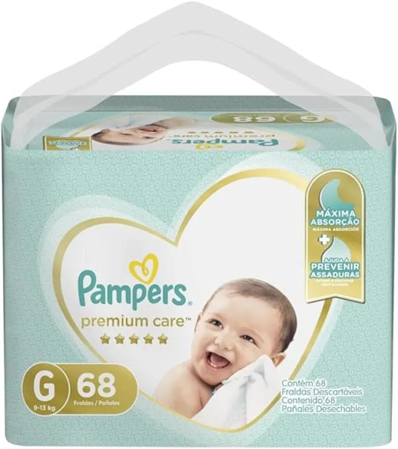 FRALDA PAMPERS PREMIUM CARE G 68 UNIDADES