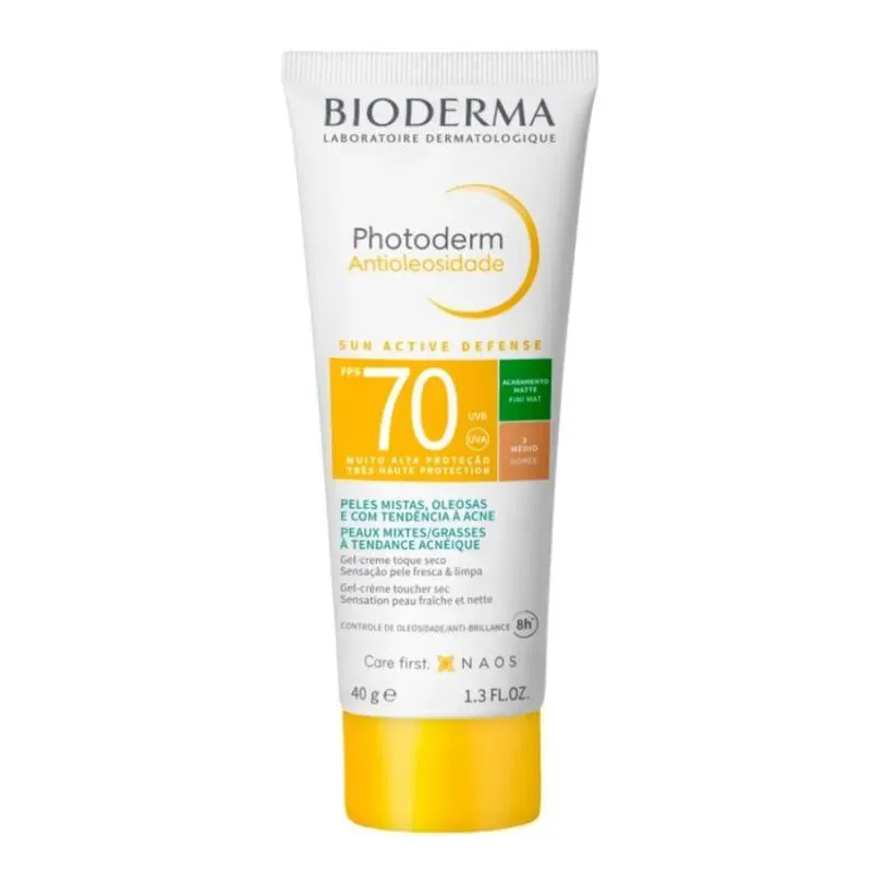 PROTETOR SOLAR FACIAL BIODERMA PHOTODERM ANTIOLEOSIDADE FPS70 MéDIO 40G
