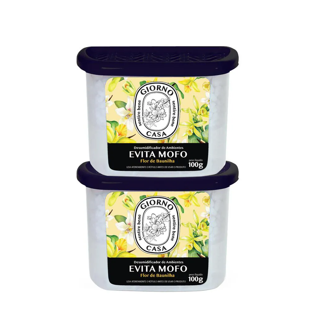 KIT GIORNO CASA SENTIRE BENE EVITA MOFO FLOR DE BAUNILHA - DESUMIDIFICADOR DE AMBIENTES 100G (2 UNIDADES)