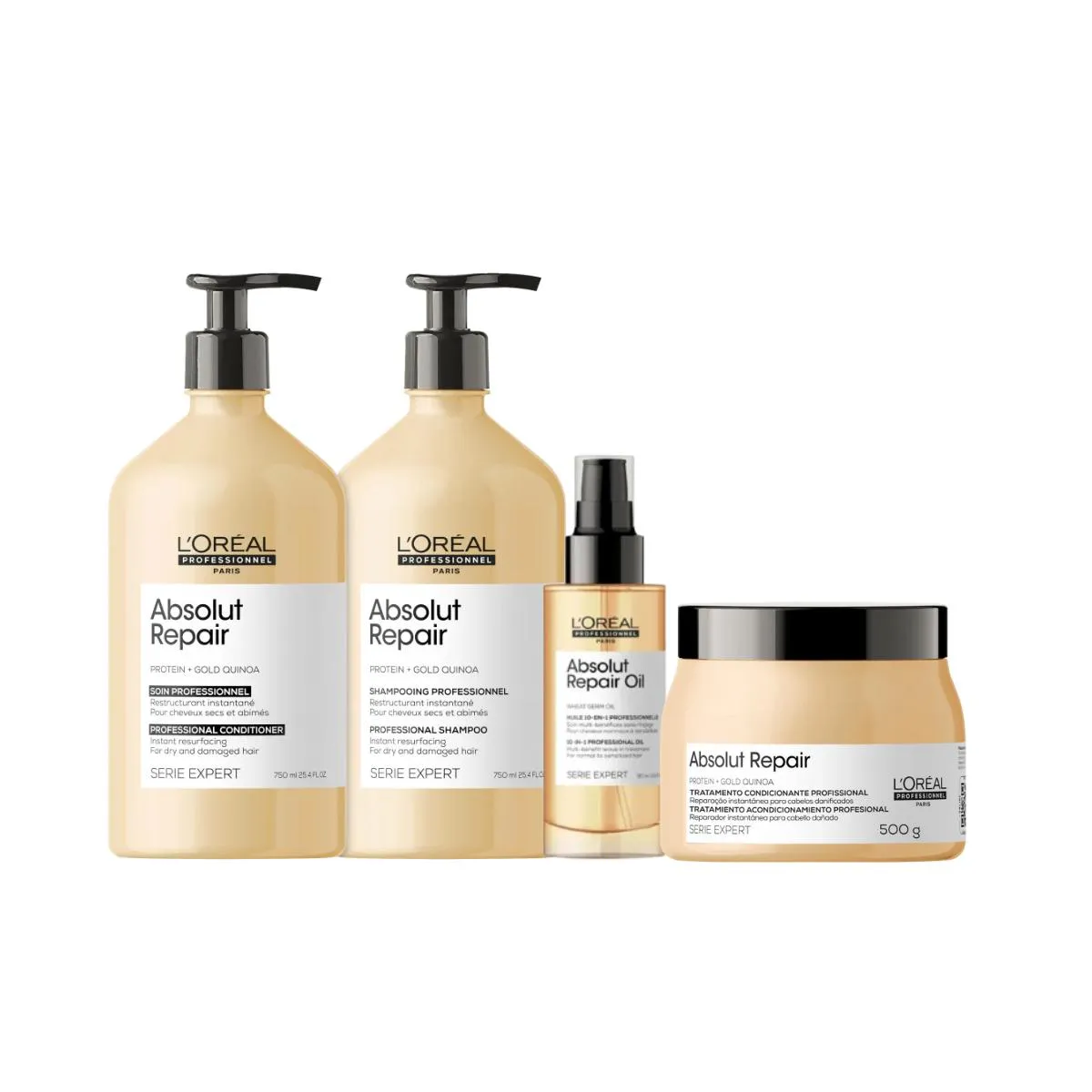 KIT L´ORéAL PROFESSIONNEL ABSOLUT REPAIR GOLD QUINOA + PROTEIN QUADRUPLO (4 PRODUTOS)