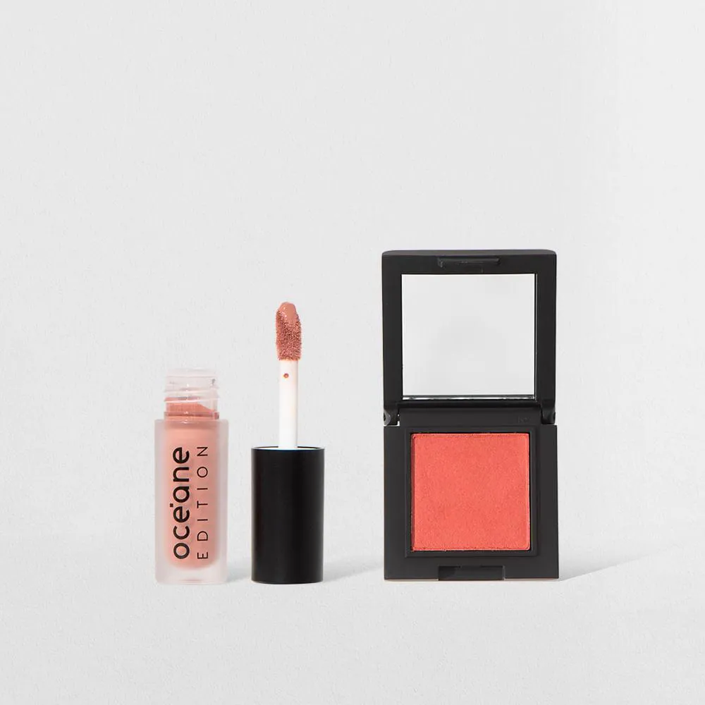 KIT MINI BATOM LíQUIDO NUDE MATTE + MINI BLUSH CREMOSO CARAMELO OCéANE EDTION (2 PRODUTOS)